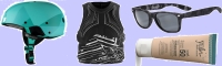 Wakeskateschuhe, Helme, Prallwesten, Boardwear Sonnenbrillen und Sonnencreme